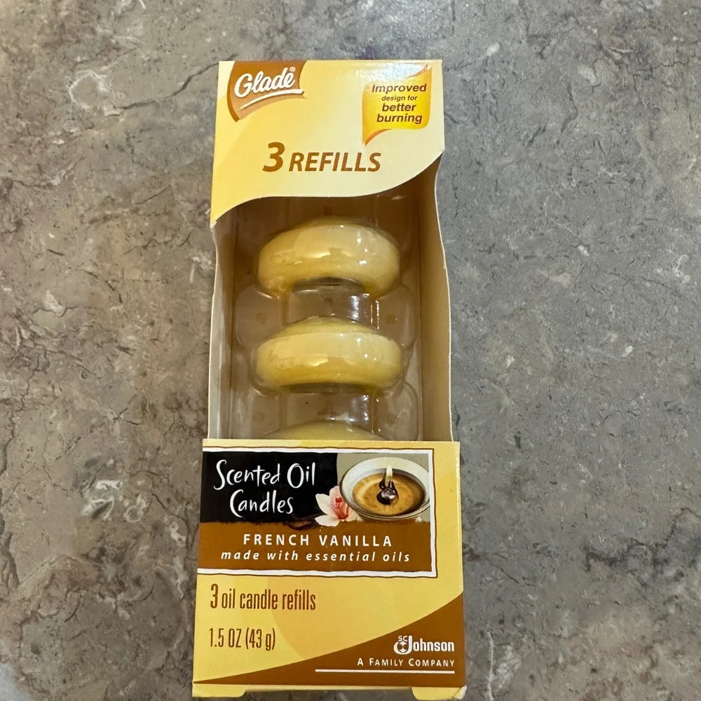 Glade French Vanilla Scented Oil Candle Refills 3 Pack Essential Oils NEW